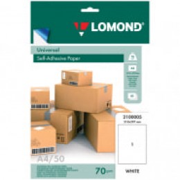 Бумага самоклеящаяся А4 белая 70г/м2 LOMOND (1 ЛИСТ)