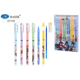 Ручка пиши-стирай гелевая 0,5мм синяя BASIR 'Аниме', игла, цветной корпус, ассорти