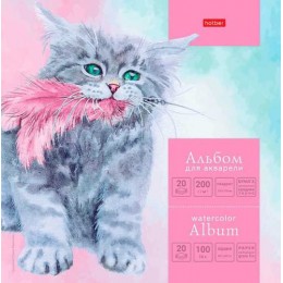 Альбом для акварели 21*21см 20л 200г/м2, склейка, HATBER 'Котики бывают разными'