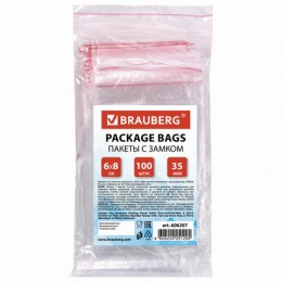 Пакет зиплок 60*80мм(гриппер)/КОМПЛЕКТ 100шт/35мкм, BRAUBERG