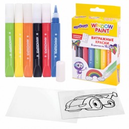 Краски витражные 6цв 10,5мл ЮНЛАНДИЯ, файл, шаблоны