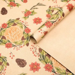 Бумага упаковочная 70*100см 'С новым годом!', крафтовая