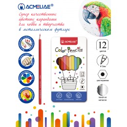 Карандаши 12цв ACMELIAE, шестигранные, в металлическом футляре