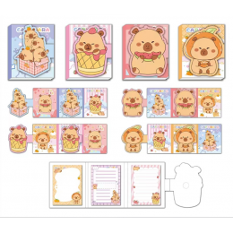 Закладки самоклеящиеся бумажные 3шт 8*9,5см Kimira 'Capybara', ассорти