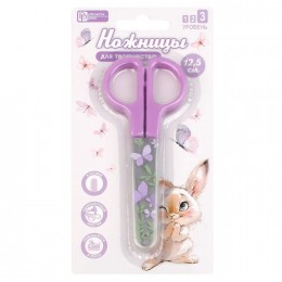 Ножницы 12,5см детские ФЕНИКС+ 'Зайчик с бабочкой', сиреневые, пластиковый футляр