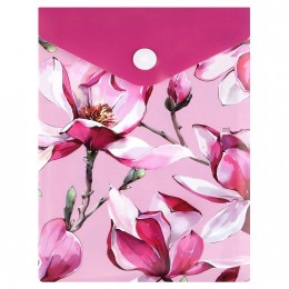 Папка-конверт на кнопке А6 'Розовая магнолия' 180мкм ФЕНИКС+, пластик