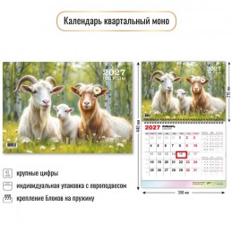 Календарь квартальный 2027г. моно 'Год козы' КВАДРА, 30*44см