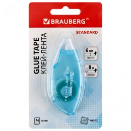 Клей-лента 6мм*8м, корпус матовый голубой, блистер, BRAUBERG STANDARD 