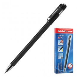 Ручка гелевая 0,38мм черная ERICH KRAUSE 'G-Soft', корпус soft-touch, игольчатый узел