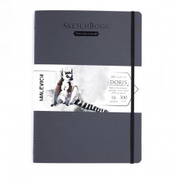 Скетчбук А5 16л, сшивка 'Doris' графитовый МАЛЕВИЧЪ, для акварели, 100% целлюлоза, 300г/м2
