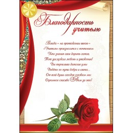 Благодарность 'Учителю' А4, с текстом