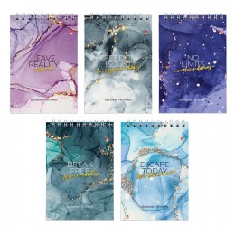 Блокнот А6 40л, гребень, клетка 'Мрамор' АЛЬТ, ассорти