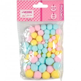 Помпоны для творчества, пастельные ассорти, 10-20мм, 90шт. deVENTE