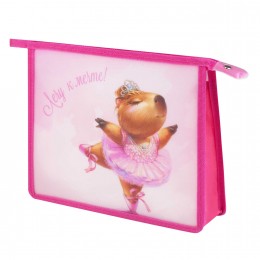 Папка для тетрадей А5 на молнии 'Капибара-балерина', пластик, 1 отделение, ФЕНИКС+