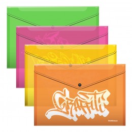 Папка-конверт на кнопке B5 'Graffiti' 180мкм ERICH KRAUSE, 285*210мм, с рисунком, ассорти