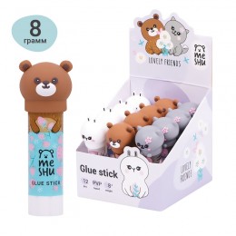 Клей-карандаш 8г MESHU 'Animals' ПВП, с топпером, ассорти