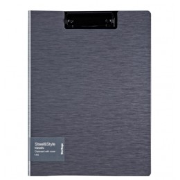 Папка-планшет с прижимом A4 пластик серебристый металлик BERLINGO 'Steel<br>Style'