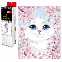 Алмазная мозаика 'Котик в сакуре' 20*25см, полная выкладка, ФЕНИКС+
