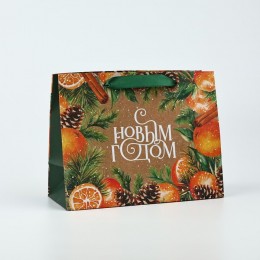 Пакет подарочный 18*23*10см 'С Новым годом' крафтовый, горизонтальный