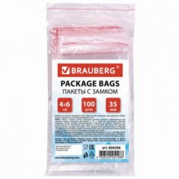 Пакет зиплок 40*60мм(гриппер)/КОМПЛЕКТ 100шт/35мкм, BRAUBERG