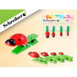 Прищепки декоративные 'Божьи коровки' 4шт, дерево, SCHREIBER 