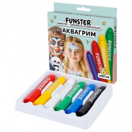 Аквагрим для лица и тела 6 ярких цветов, FUNSTER, легко смываются