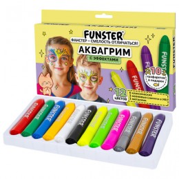 Аквагрим для лица и тела 12 цветов, 10 трафаретов, FUNSTER