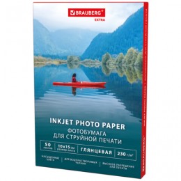 Фотобумага глянцевая 10*15см 230г/м2 50л, односторонняя BRAUBERG EXTRA 