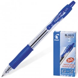 Ручка гелевая автомат. 0,5мм синяя PILOT 'G-2', грип, корпус прозр, линия 0,3мм