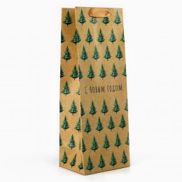 Пакет подарочный 13*35*10см 'С Новым годом' под бутылку 