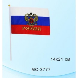 Флаг России 'Герб. Триколор' 14*21см, шелк, ручка