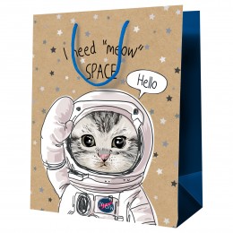 Пакет подарочный 11*14*6,5см 'Космический кот' крафт, MESHU
