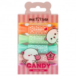 Набор текстмаркеров 6цв 2/4мм MESHU 'Candy', двусторонние, пастельные цвета