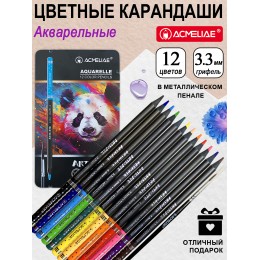 Карандаши акварельные 12цв ACMELIAE 'Blackwood', + кистока, металл. футляр