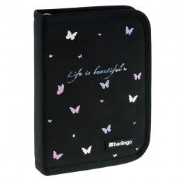 Пенал 1 отделение 20*14*4см 'Life is Beautiful' BERLINGO, 2 откидные секции, полиэстер