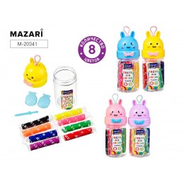 Тесто для лепки 8цв 100гр. MAZARI, +3 формочки,.в банке, ассорти