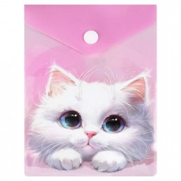 Папка-конверт на кнопке А6 'Белый кот' 180мкм ФЕНИКС+, пластик