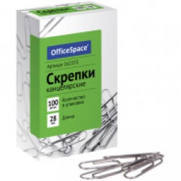 Скрепки 28мм 100шт карт. упак. OfficeSpace