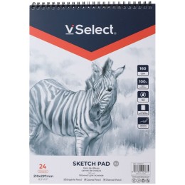 Скетчбук А4 24л, гребень, 'Зебра' VSelect, блок 160г/м2