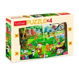 Пазл 8-12-15-20 эл. HATBER 'Лесные жители' 4 картинки в 1 коробке