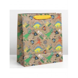 Пакет подарочный 23*27*11.5см 'Dino' крафтовый, вертикальный