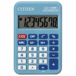 Калькулятор 8 разрядов карманный CITIZEN LC-110NR-BL голубой, питание от батарейки, 58*88*11мм
