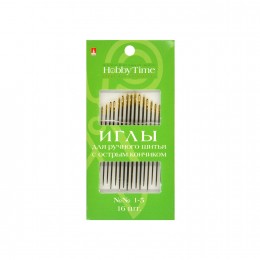 Иглы швейные ручные, размер 1-5, 16шт, с острым кончиком, с золотым ушком, HOBBY TIME