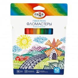 Фломастеры 12цв ГАММА 'Классические', смываемые, картон. упаковка, европодвес