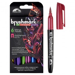 Набор браш-маркеров 6цв ФЕНИКС+ 'Металлик', форма наконечника: кисть, металлизированный эффект/уц2