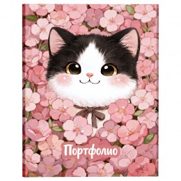 Портфолио ШКОЛЬНИКА BG 'Котёнок в цветах', 7БЦ, А4 , на 4 кольцах, 20 файлов