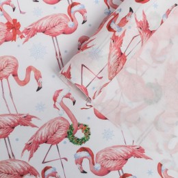 Бумага упаковочная крафтовая «Фламинго в колпаках», 50*70 см 