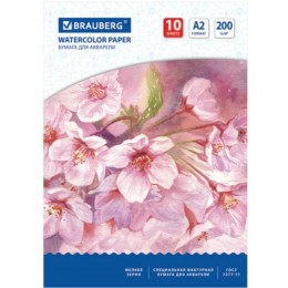 Папка для акварели А2 10л 200г/м2 'Цветы' BRAUBERG