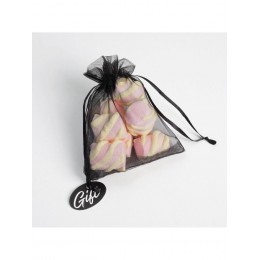 Мешочек подарочный из органзы 'Подарок' черный, с шильдиком,10*12см 