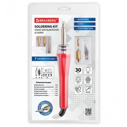 Прибор для выжигания и пайки BRAUBERG, 6 насадок + нож для резки пластика, красный, в блистере